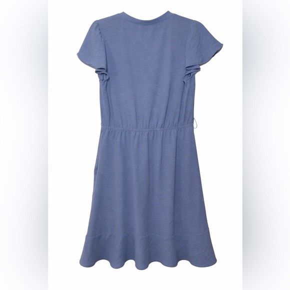 Lucky Brand Women’s Flutter Cap Sleeve Button Front Blue Midi Dress Size Large - Picture 2 of 13
